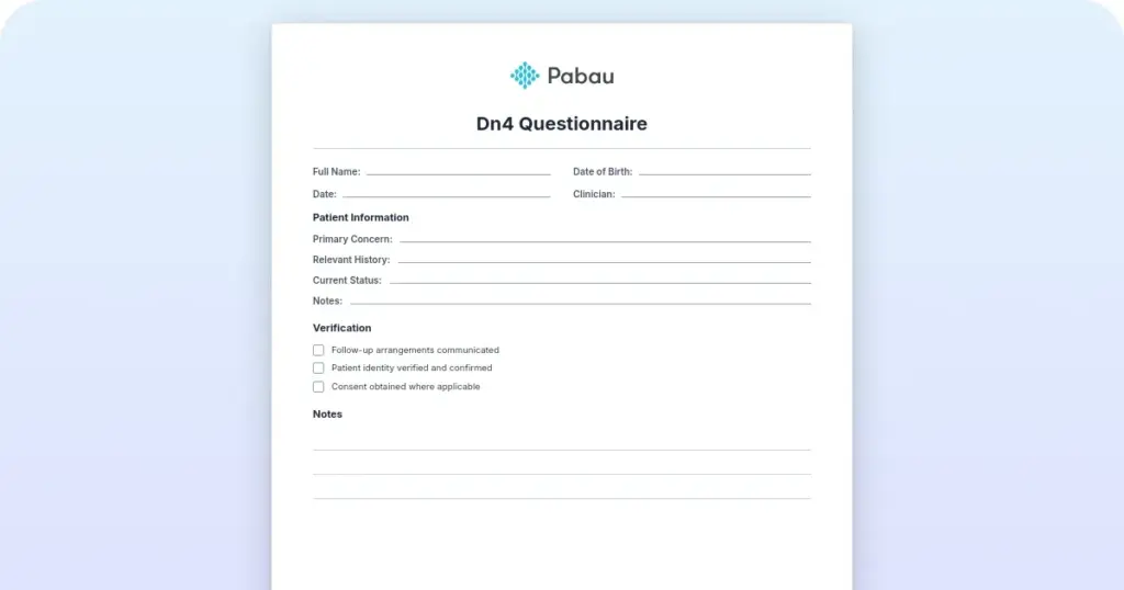 DN4 questionnaire preview from Pabau