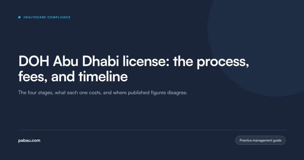 Pabau blog card: DOH Abu Dhabi license, the process, fees, and timeline