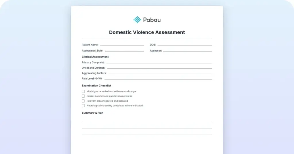 Domestic violence assessment preview from Pabau