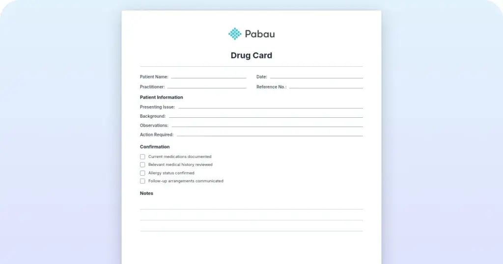 Drug card template: Free PDF for nurses and clinicians preview from Pabau