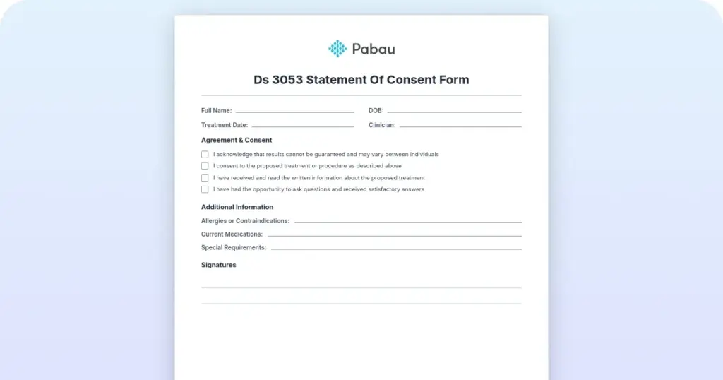 DS-3053 statement of consent form: Free PDF template preview from Pabau