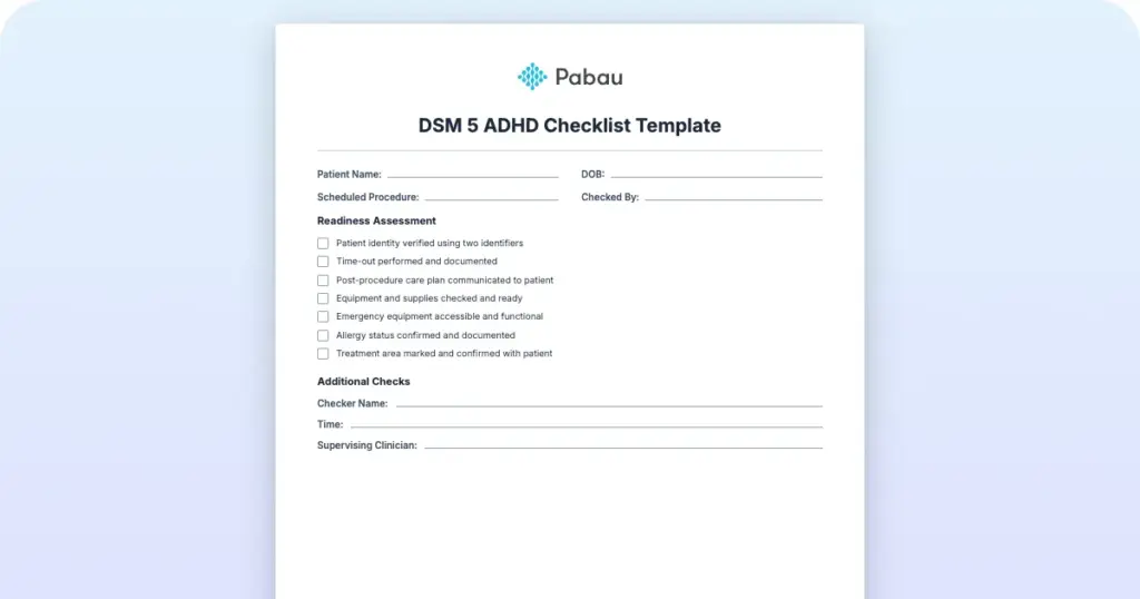Dsm 5 Adhd Checklist Template