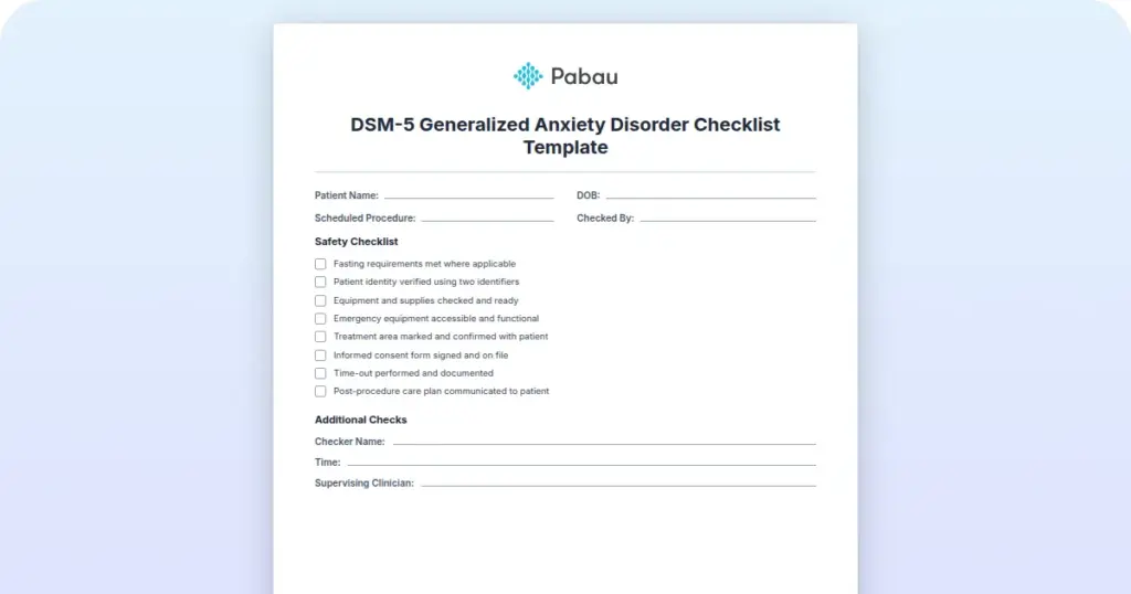 DSM-5 Generalized Anxiety Disorder Checklist Template preview from Pabau