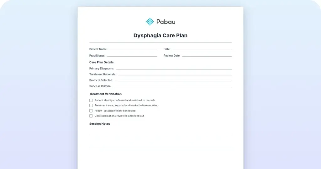 Dysphagia care plan preview from Pabau