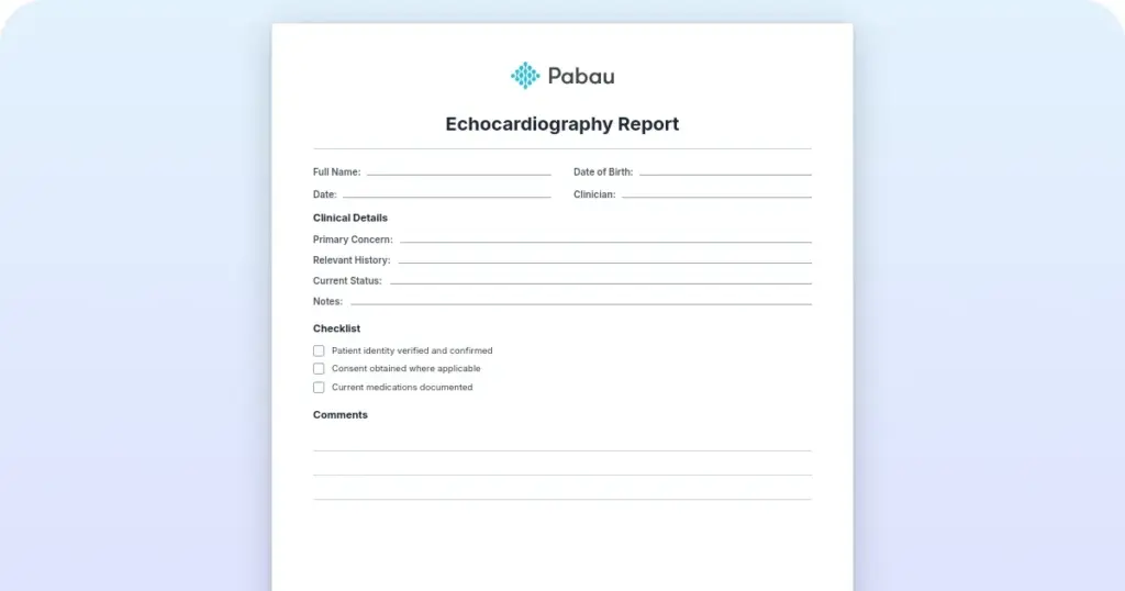Echocardiography report: Template and interpretation guide preview from Pabau