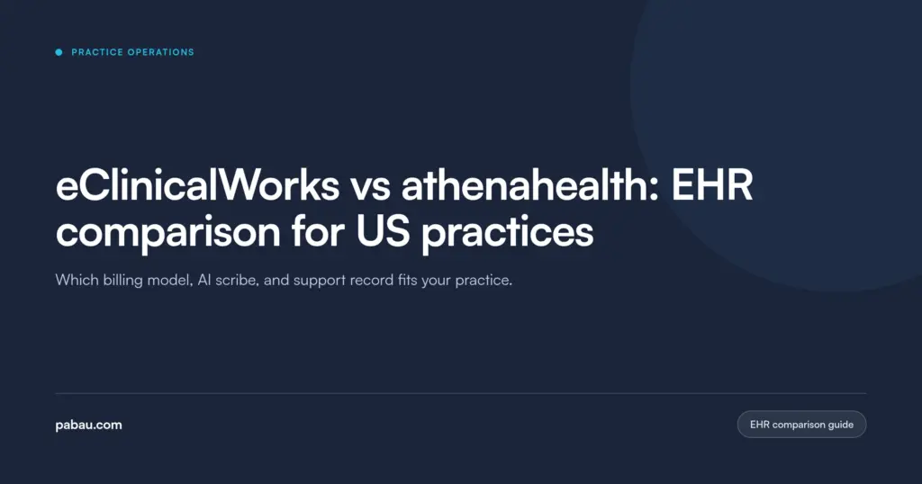 Pabau blog card: eClinicalWorks vs athenahealth, an EHR comparison for US practices
