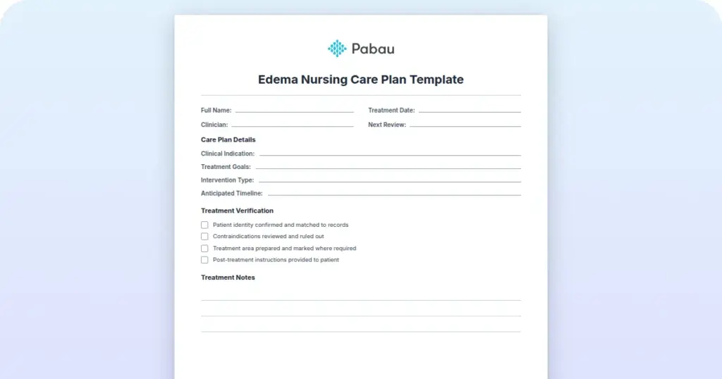 Edema Nursing Care Plan Template preview from Pabau