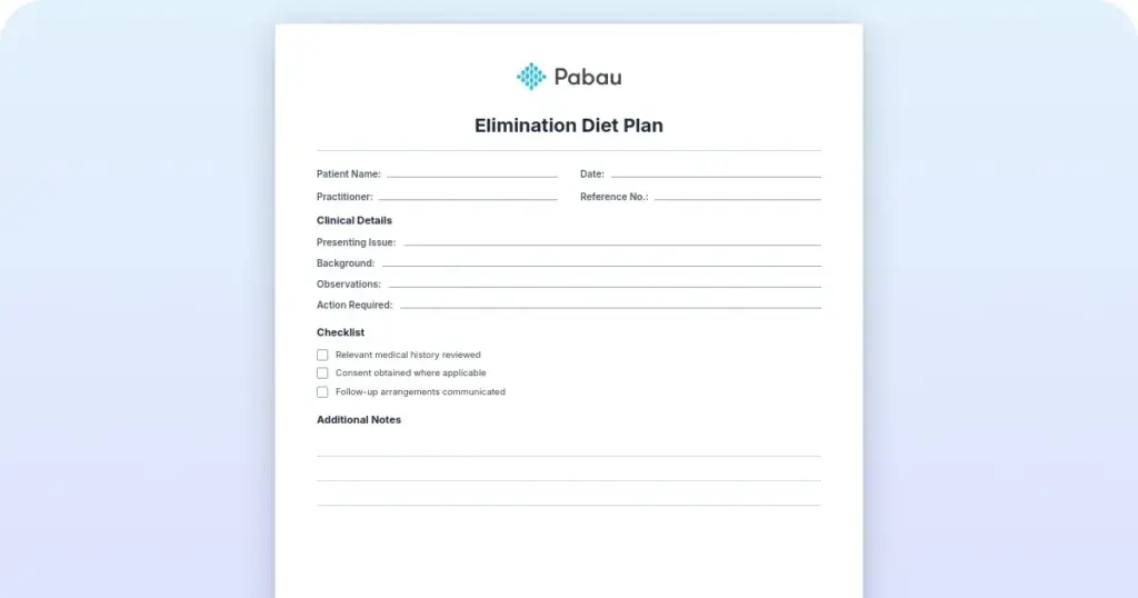 Elimination Diet Plan Guide preview from Pabau