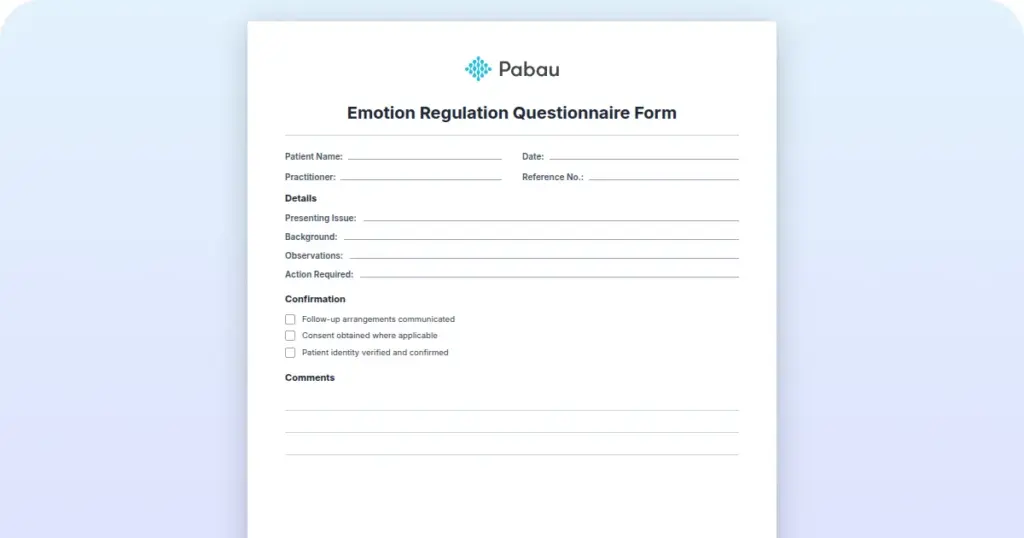 Emotion Regulation Questionnaire Form preview from Pabau