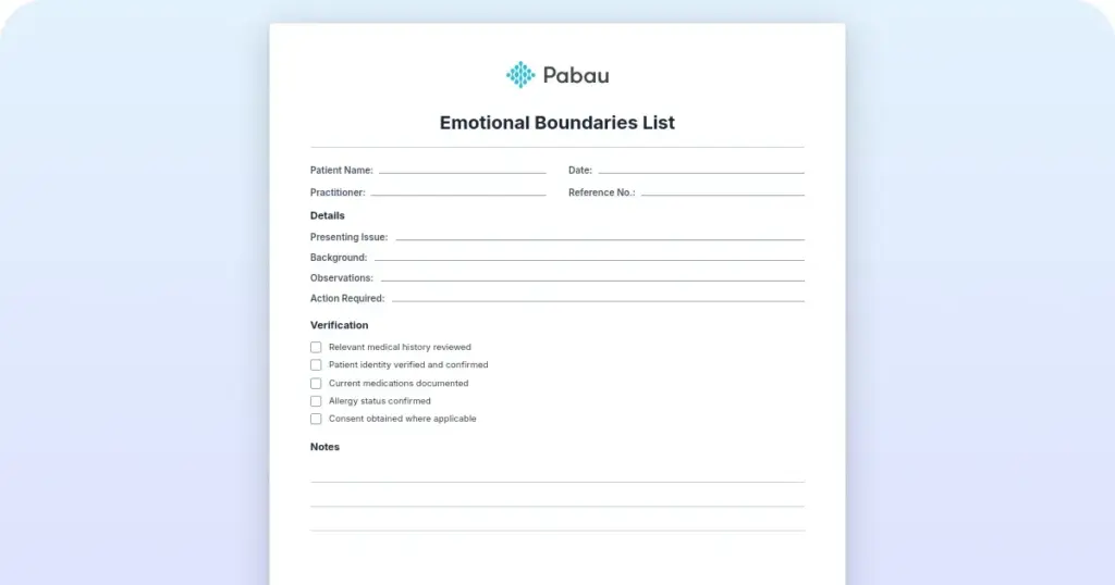Emotional Boundaries List preview from Pabau