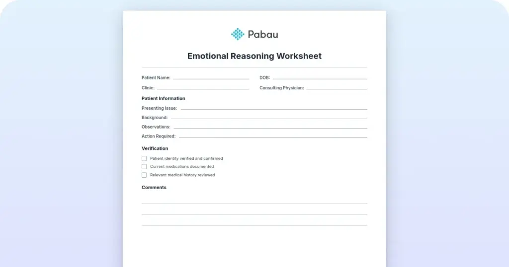 Emotional reasoning worksheet for CBT and REBT preview from Pabau