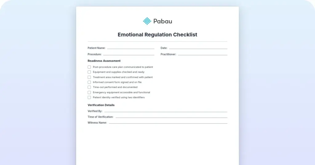 Emotional regulation checklist template.