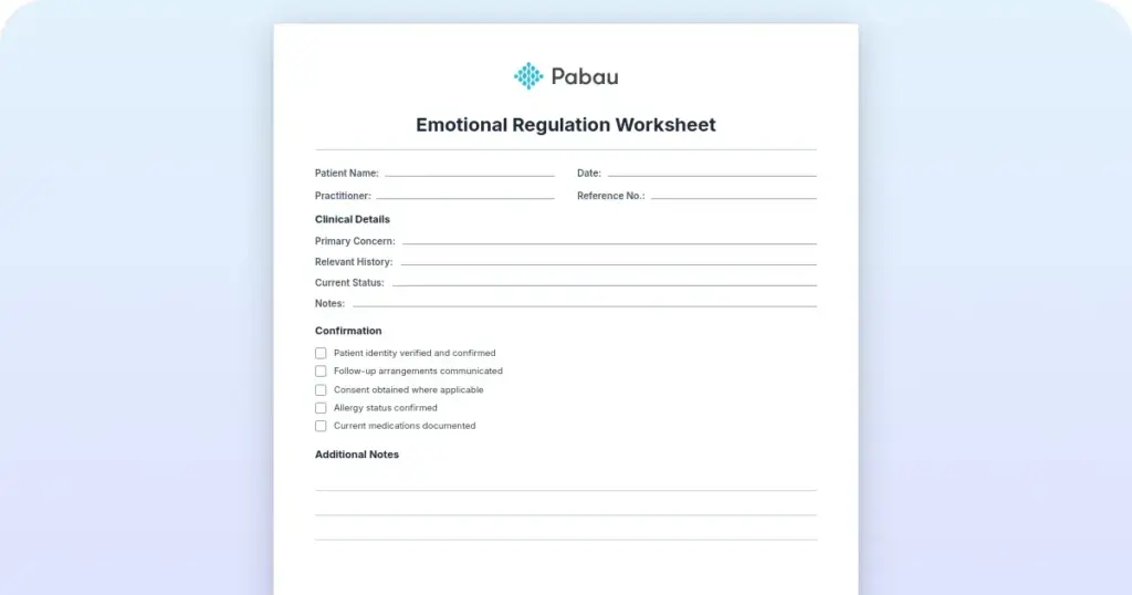 Preview of the emotional regulation worksheet PDF