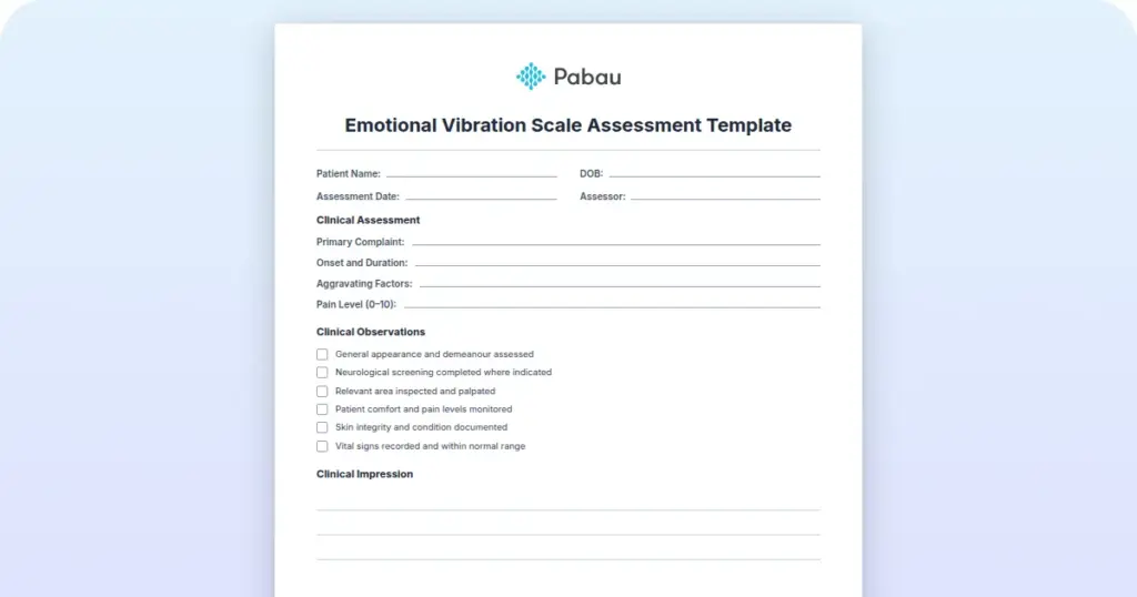 Emotional Vibration Scale Assessment Template preview from Pabau