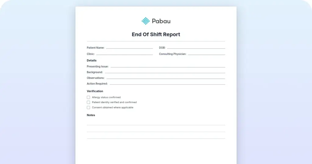 End of shift report preview from Pabau