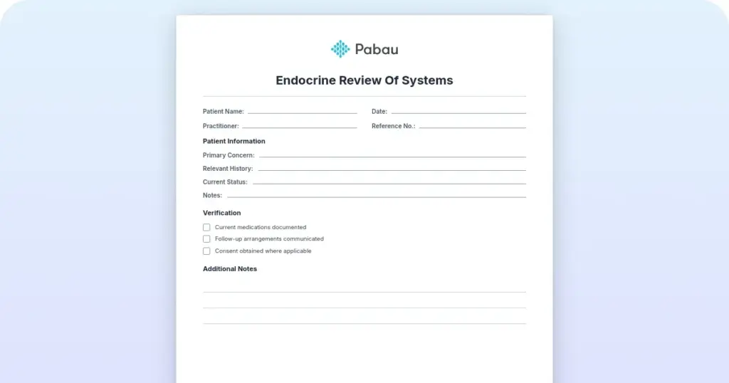 Endocrine review of systems preview from Pabau