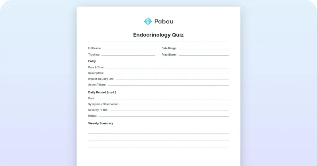 Endocrinology quiz: Free downloadable template with answer key preview from Pabau