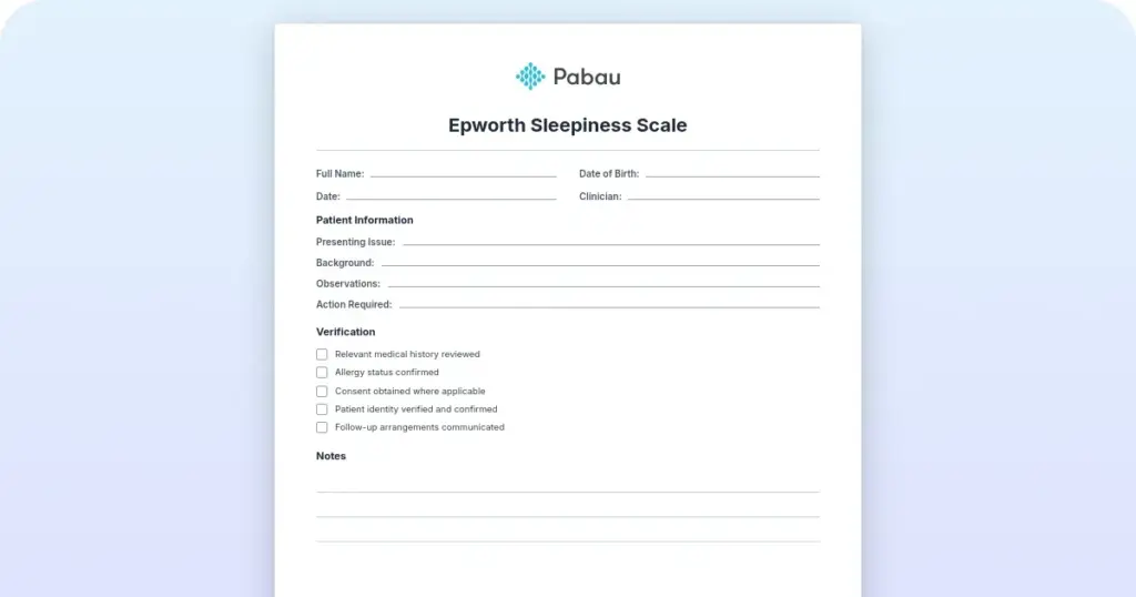Epworth Sleepiness Scale preview from Pabau