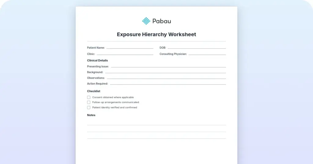 Exposure hierarchy worksheet preview from Pabau