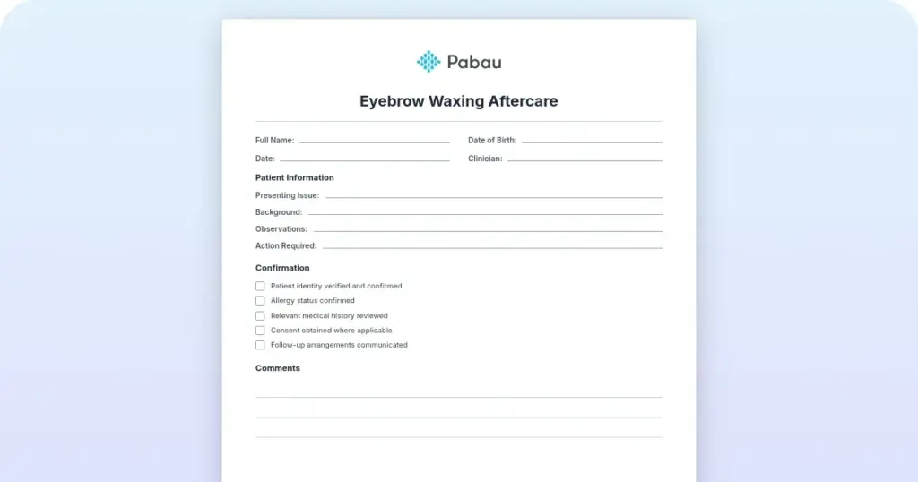 Eyebrow waxing aftercare: Free template preview from Pabau