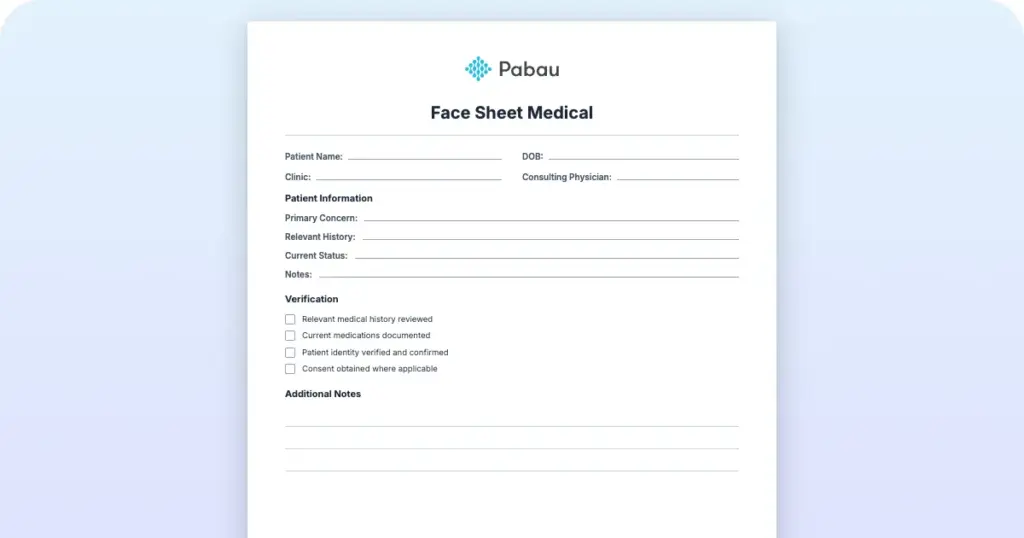Face Sheet Medical