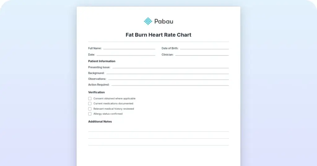Fat burn heart rate chart: Free download by age preview from Pabau