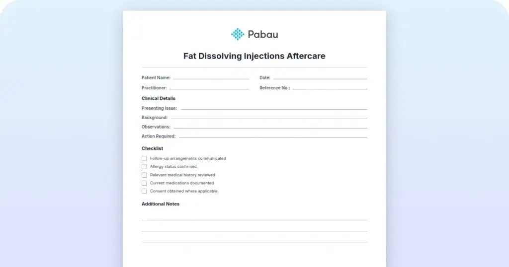 Fat dissolving injections aftercare guide preview from Pabau