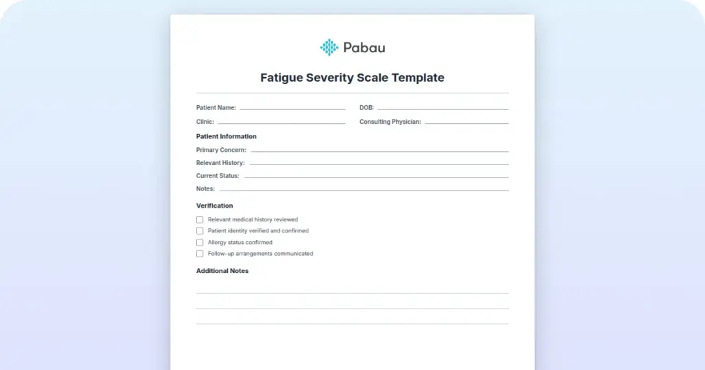 Fatigue Severity Scale Template preview from Pabau
