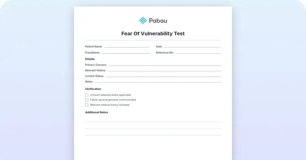 Fear of Vulnerability Test preview from Pabau