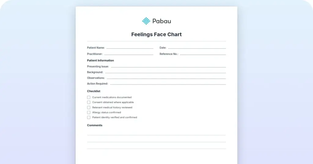 Feelings face chart: Free template for mental health practitioners preview from Pabau