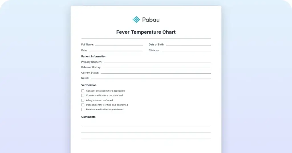 Fever Temperature Chart preview from Pabau
