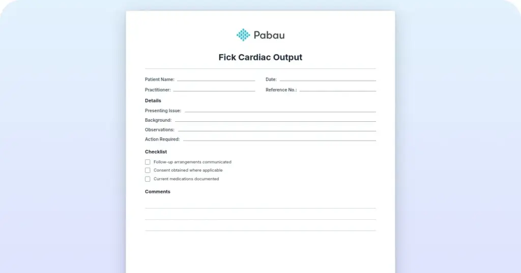 Fick cardiac output: Formula, worked example, and free worksheet preview from Pabau