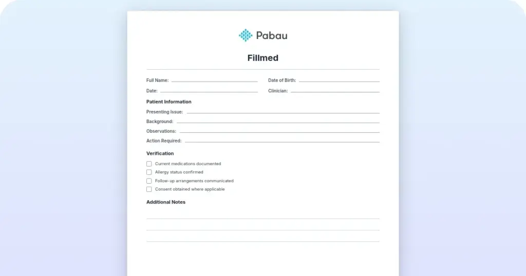 Fillmed consent form template preview from Pabau