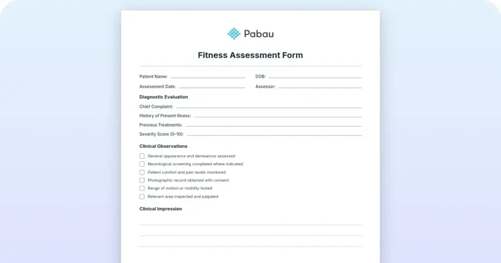 Fitness Assessment Form preview from Pabau