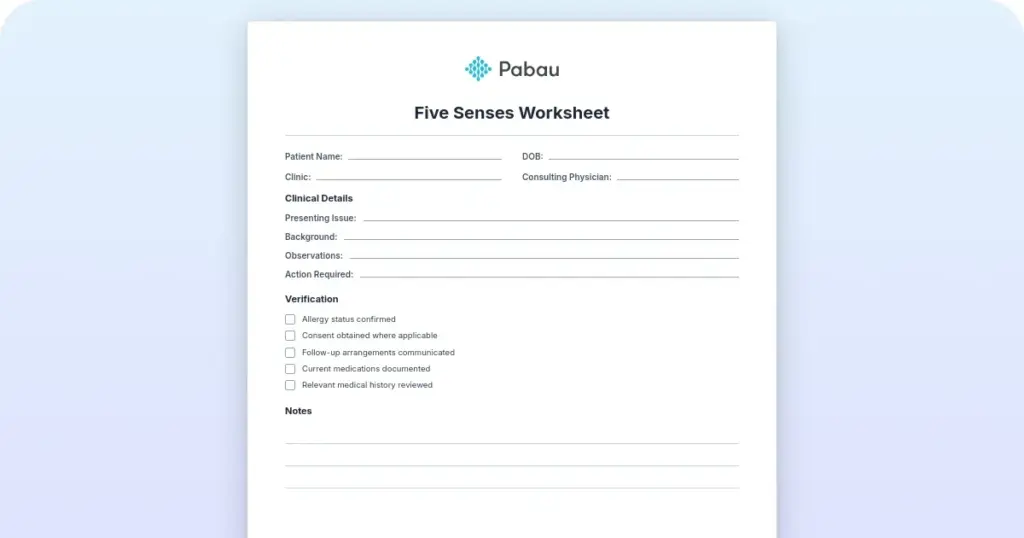 Five senses worksheet preview from Pabau
