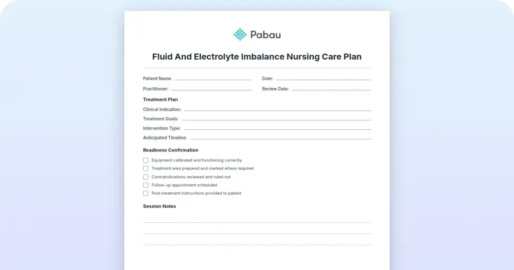 Fluid and electrolyte imbalance nursing care plan preview from Pabau