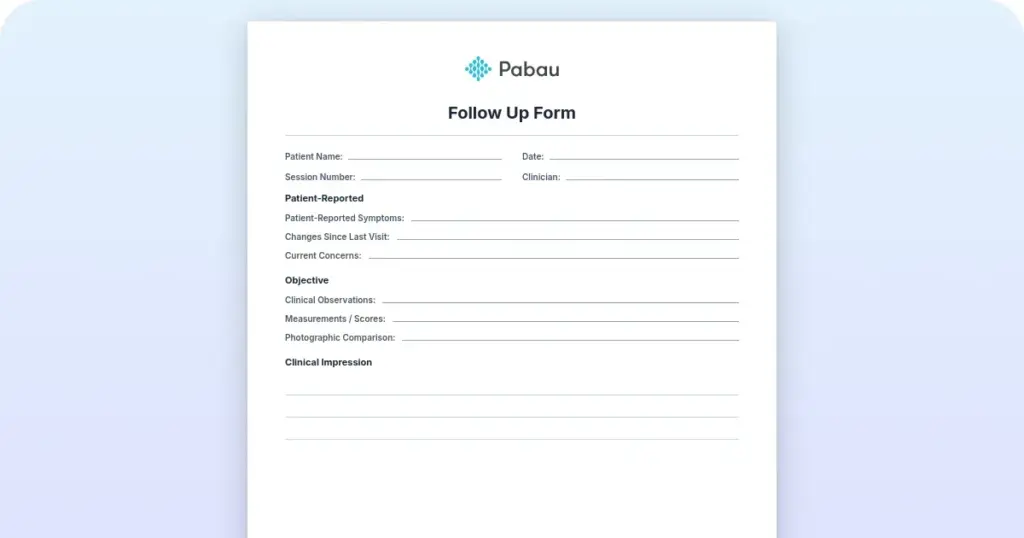 Follow Up Form Template preview from Pabau