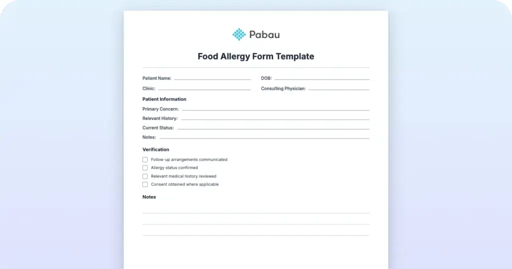 Food Allergy Form Template