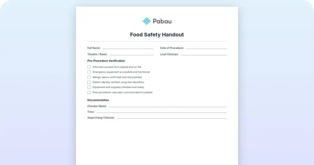 Food safety handout: Roasting times and storage guide preview from Pabau
