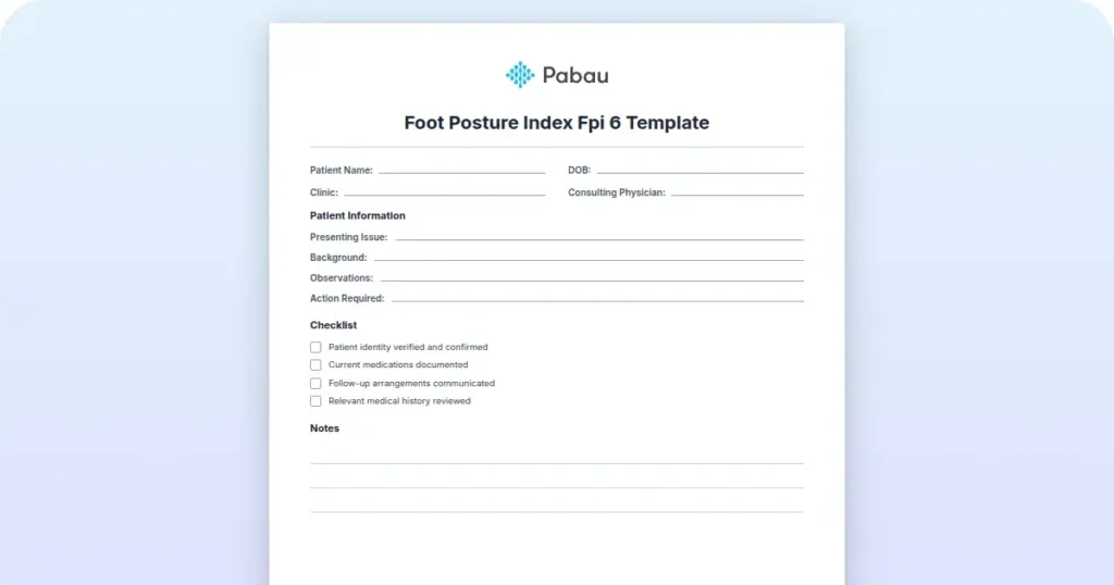 Foot Posture Index FPI-6 Template preview from Pabau