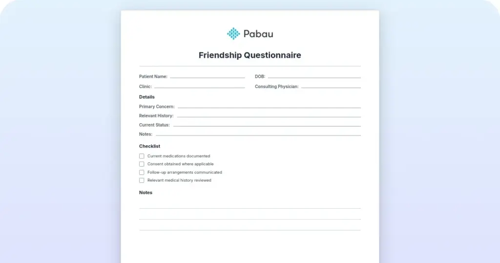 Friendship questionnaire: Free template preview from Pabau