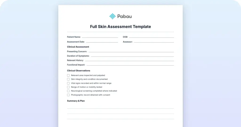 Full Skin Assessment Template preview from Pabau