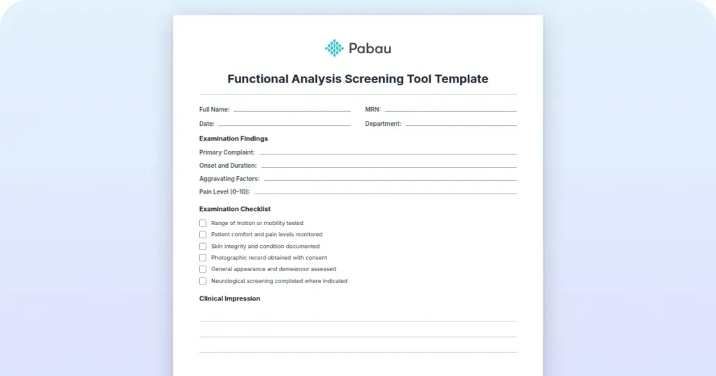 Functional Analysis Screening Tool Template preview from Pabau