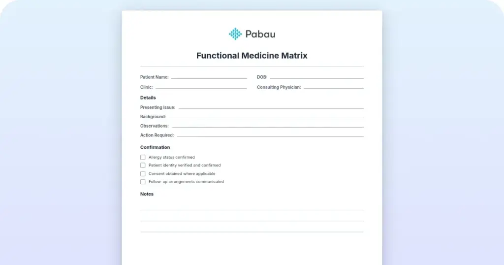 Functional Medicine Matrix preview from Pabau