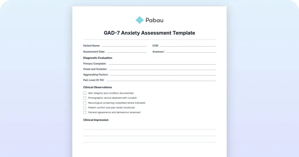 Gad 7 Anxiety Assessment Template