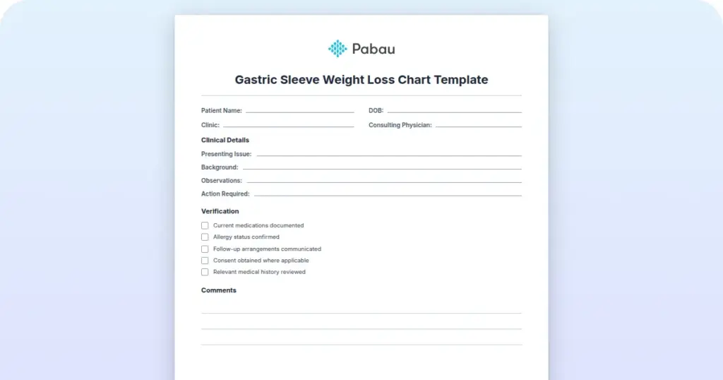 Gastric Sleeve Weight Loss Chart Template preview from Pabau