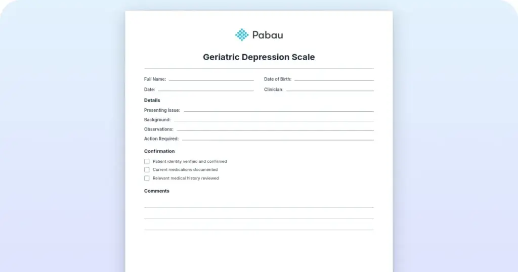 Geriatric Depression Scale preview from Pabau