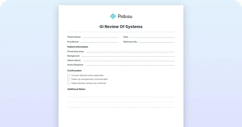 GI review of systems preview from Pabau