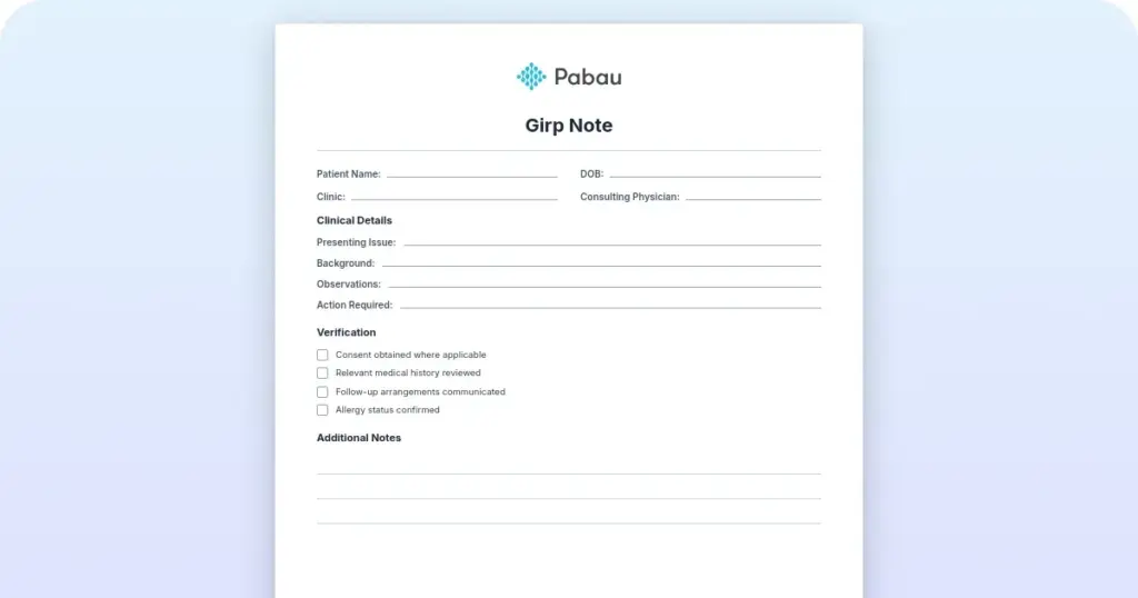 GIRP note: Template, examples, and how to write one preview from Pabau