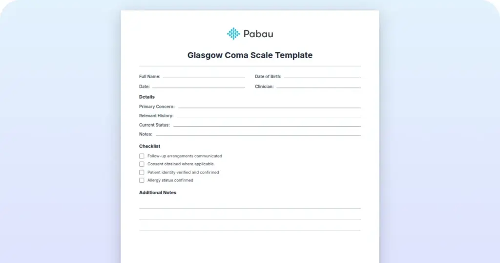 Glasgow Coma Scale Template preview from Pabau